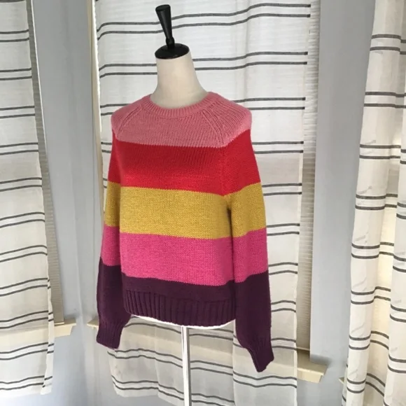 Gap Women Size SM Rainbow Colorblock Wool Crewneck Sweater Multi Stripe Winter - Picture 2 of 9